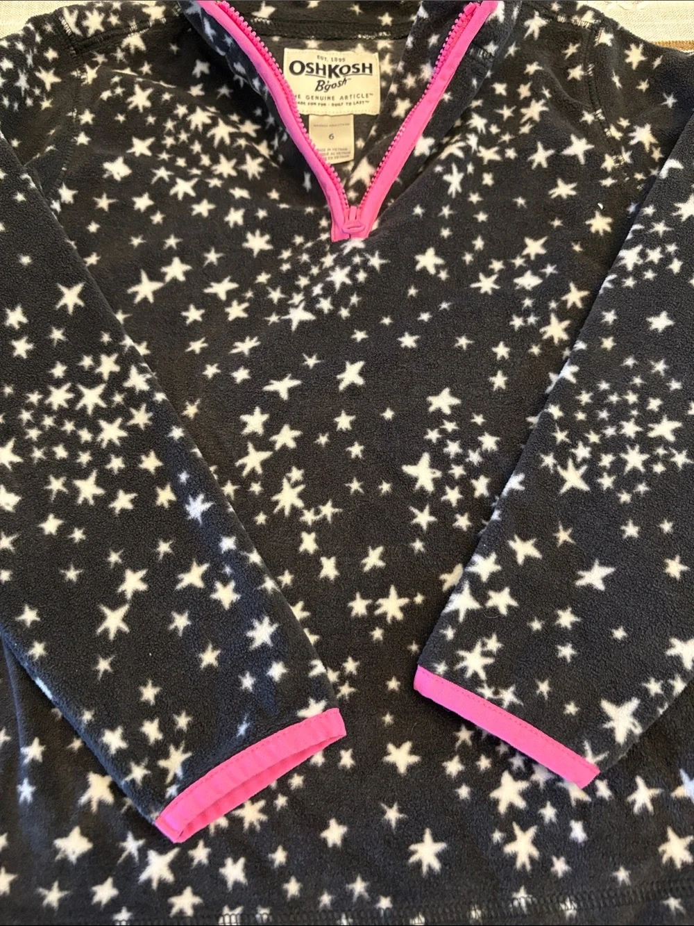 OshKosh B'gosh Black Star-Print Fleece Pullover with Pink Trim